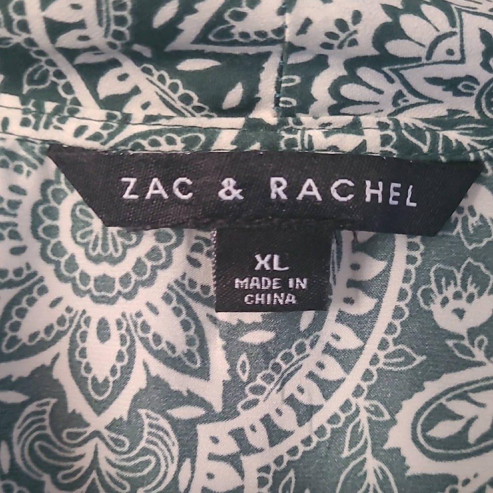 Zac & Rachel Green and White Paisley Tie-Neck Sleeveless Top - Picture 2 of 5